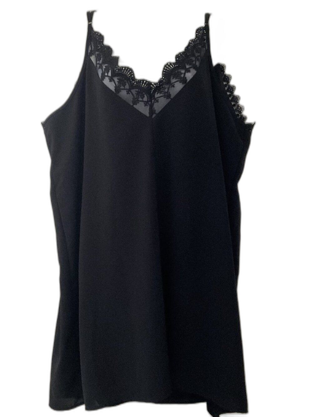 Black V-Neck Lace Trim Slip Dress Plus 3XL Layering Lounge